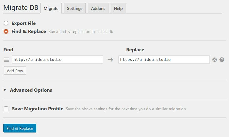 WP Migrate DB settings for multisite transition to HTTPS